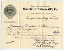 Antique 1897 Billhead/Receipt WHEELER & WILSON Sewing Machines BRIDGEPORT CT