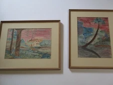 BAROCZY 2 ORIGINAL WATERCOLOR PAINTING AMERICAN NY WPA REGIONALISM LANDSCAPE