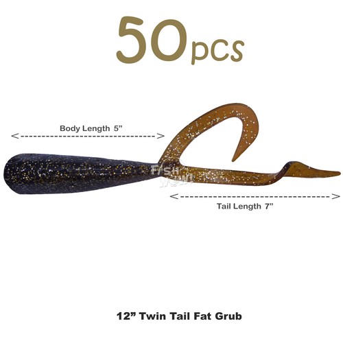 Root Beer 12" (with tail extended) Twin Tail Perch Grub 9" Fat Thick Scampi lot - Picture 14 of 14