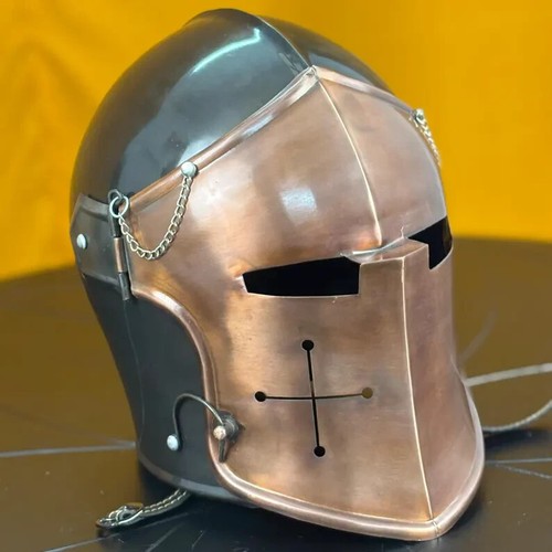Casco Barbuta Acero 18G Doble Tono Cobre y Gris Armadura Ideal para LARP - Imagen 1 de 6