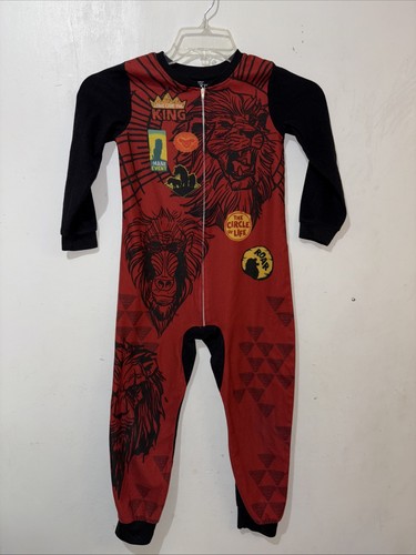 Disney Lion King Sleeper Pajamas Boys 6 7 Black Red Zip Up One Piece Long Sleeve - Picture 1 of 7