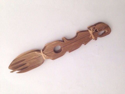 Tribal Art Hand Carved Wood Wooden Elephant Fork Spoon Salad Serving Set 11" - Picture 1 of 7