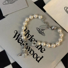 Vivienne Westwood Lucrece Pearl Bracelet Silver Safety Pin Orb Bracelet