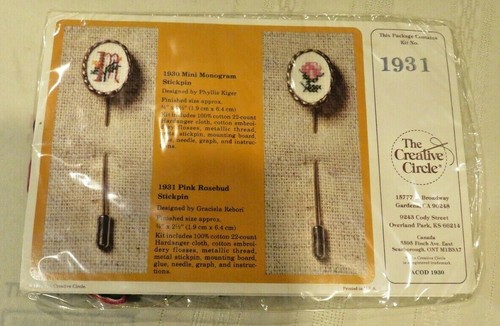 New - Pink Rosebud Stickpin - Creative Circle Pattern 1931 Cross Stitch Kit - Picture 1 of 4