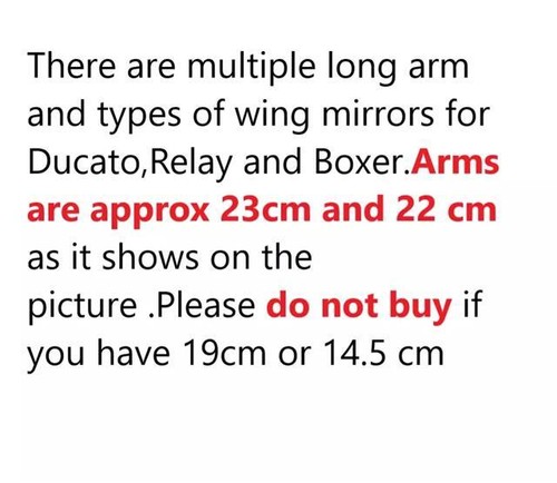 Fits Fiat Ducato 2006 - 2024 Right Electric Wing Mirror Long Arms Cover Cap - Picture 3 of 9