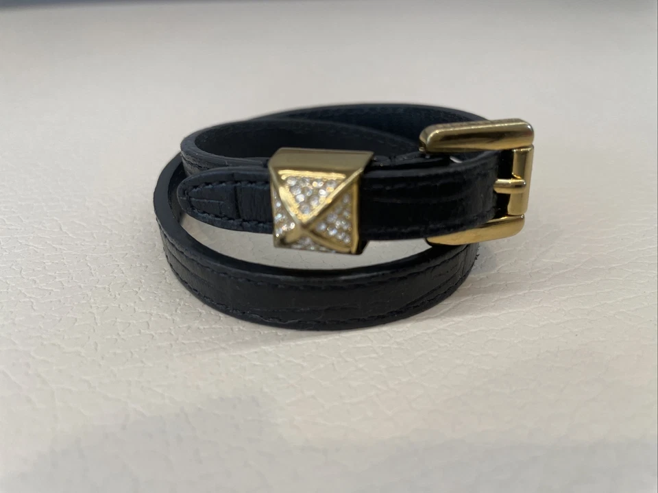 Michael Kors Women's Black Leather Double Wrap Bracelet with Gold Accents - Image 2 of 4