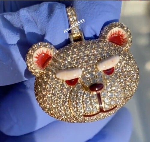 Men's Natural Moissanite Stylish Character Pendant With Red Enamel In 925 Silver - Picture 4 of 6