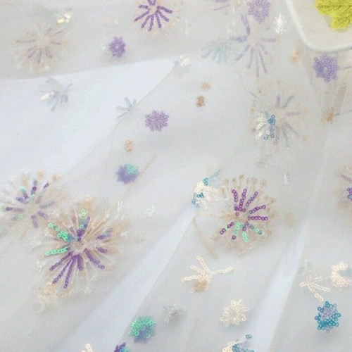 Lace Mesh Sequins Tulle Fabric Embroidery Voile Dress Skirts Curtain Flower Chic - Picture 10 of 18