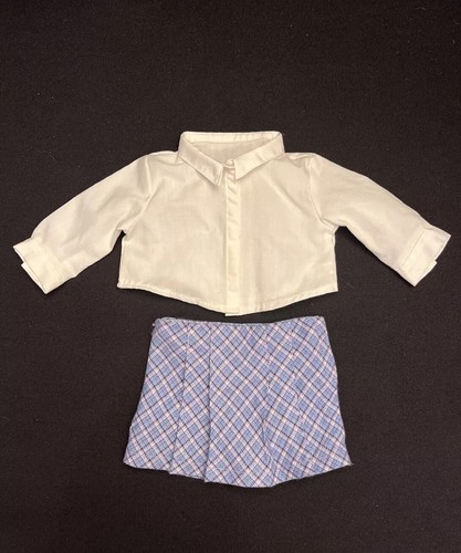 American Girl Doll School Outfit With White Collared Shirt And Blue Plaid Skort - Picture 1 of 12