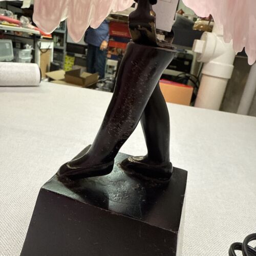 VTG ART DECO BRONZE FINISH BALLERINA STATUE DESK LAMP WITH GLASS SKIRT SHADE 17” - Picture 13 of 15
