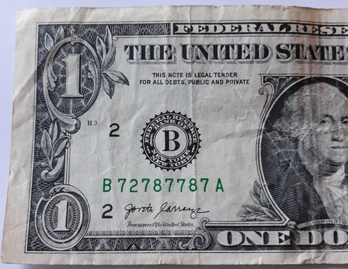 FIVE OF A KIND 7s & PAIR 8s Fancy Serial Number 72787787 Series 2017 A $1 Bill - Picture 2 of 5