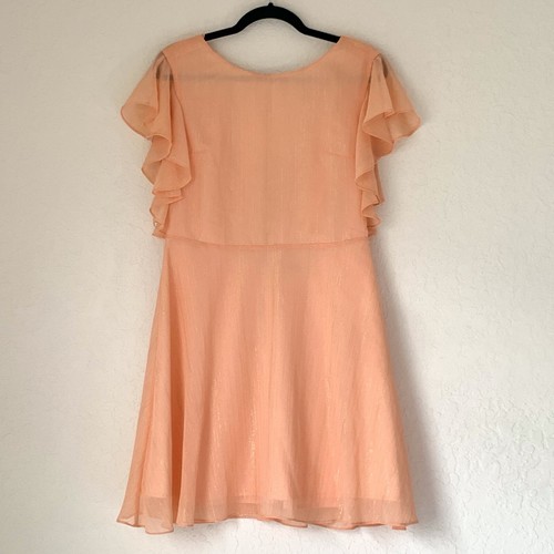 Halston Dress Women 2 Pink Peach Gold Shimmer Flutter Flowy Preppy Wedding $179