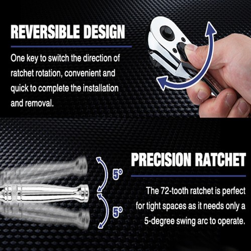 WORKPRO 3/8" Drive Ratchet Handle 72-Tooth Quick-Release Reversible Ratchet Sets - Picture 9 of 12