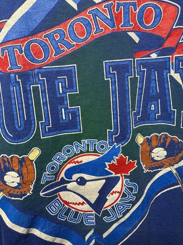 Vintage 90s Toronto Blue Jays T-Shirt Blue Sz Medium Nutmeg MLB  - Picture 3 of 17
