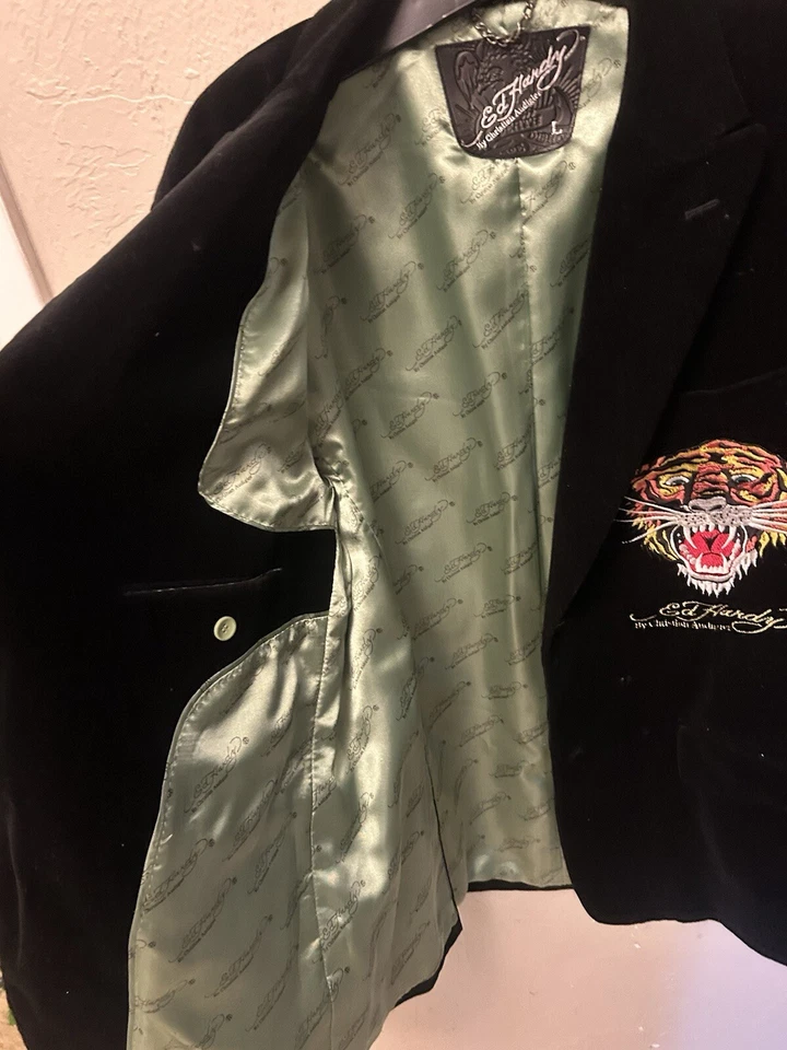 Chaqueta Blazer Grande Para Hombre Vintage Ed Hardy Bordada Terciopelo Tigre.  Foto 2 de 4