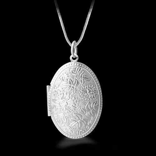 925 Hallmarked Sterling Silver Plated Large Oval Carved Open Locket With Chain - Picture 14 of 23