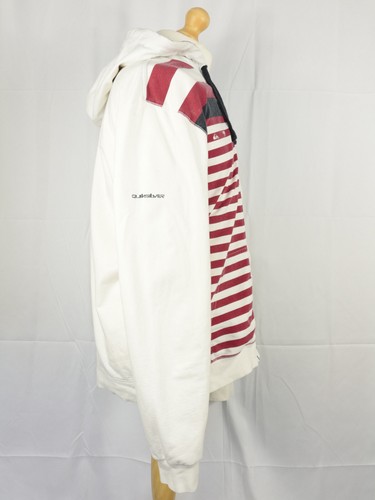 Quiksilver Mens Hoodie White Red X-Large Full Zip Sports Sweatshirt - Picture 4 of 13