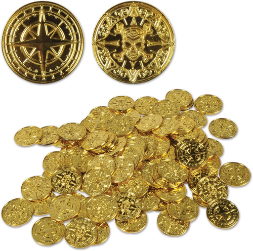 53343 Plastic Pirate Coins 200 Piece, 1.5", Gold