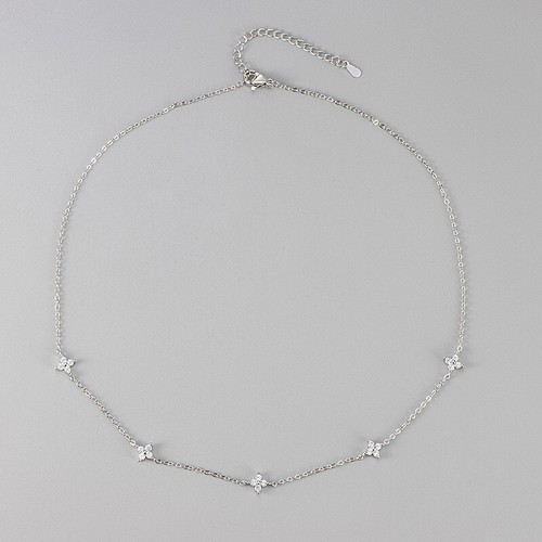 Chic Women Sterling Silver Plated Station Clover Choker Chain Necklace 16+2" B10 - Picture 3 of 10