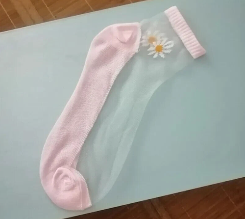 8 Pairs Fancy Mesh Socks Daisy 2 Green 2 White 2 Pink 2 Yellow Crew Low Cut F-3 - Picture 5 of 8