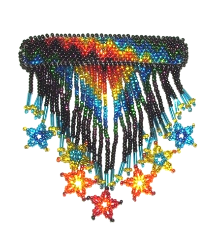 Girls Hand Beaded Barrette w/ Star Fringe 4.5"x2.5" French Clip closure #29