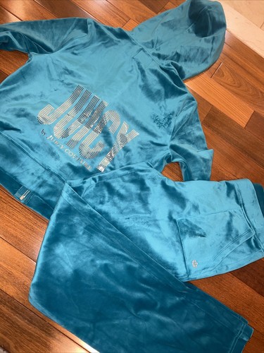Juicy Couture 1X Peacock Color Logo Velour Tracksuit Hoodie+Pants Plus Size - Picture 8 of 13