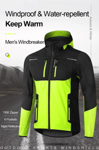 Men Winter Cycling Jacket With Hood Warm Fleece Windbreaker Coat Men Windproof - Picture 11 of 16