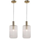 Set of 2 Fluted Glass Design Pendant Finished with Clear Glass and Bronze Colour