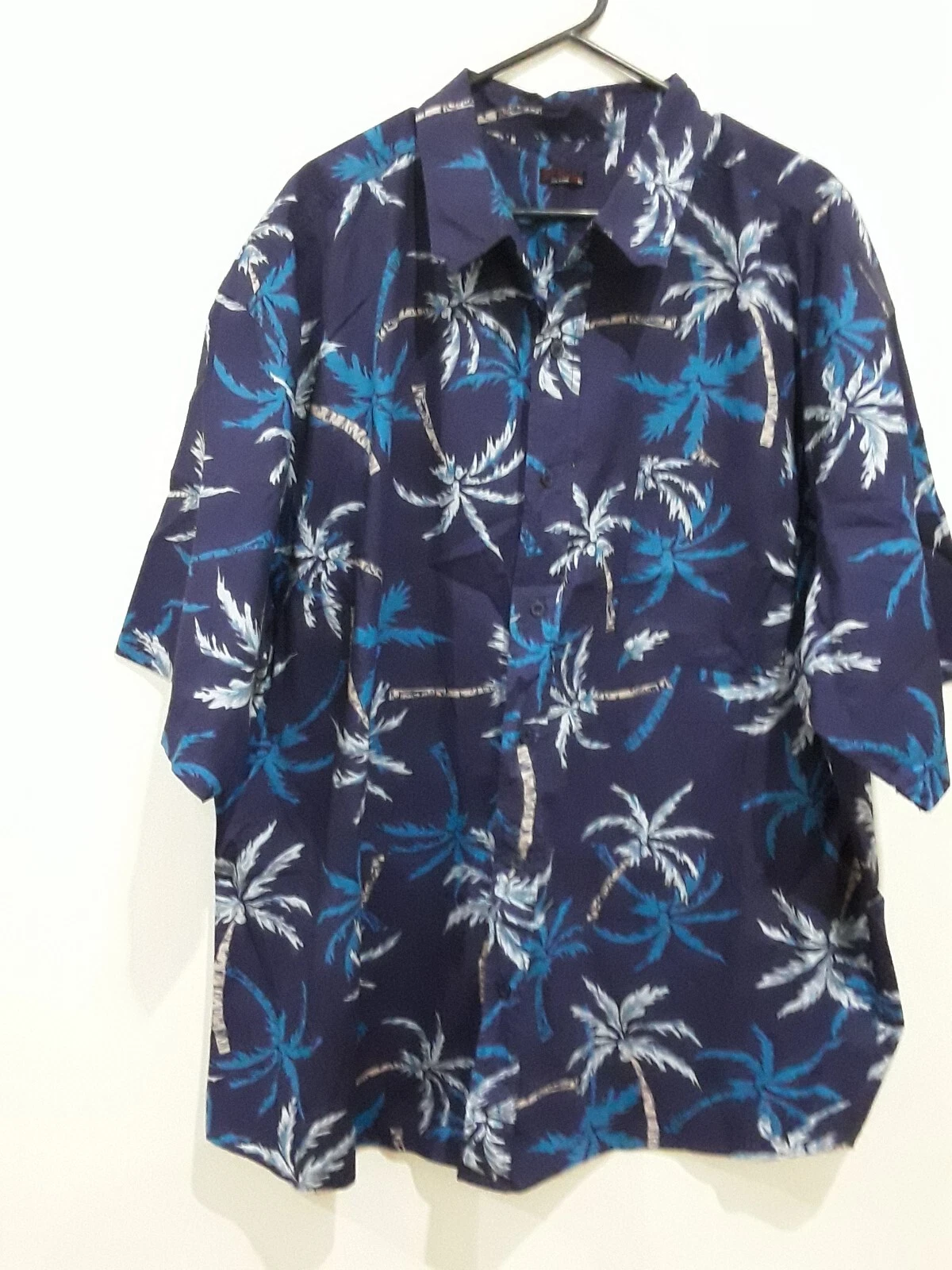 DEMODA Shirt Mens Size 5XL Palm Tree Blue Short Sleeve Pocket Buttoned
