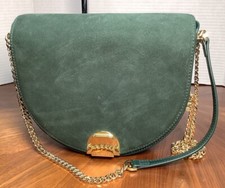 Ted Baker Emerald Green Leather Half Moon Crossbody Handbag With Gold Accents