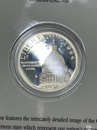 1994-S US Capitol 90% Commemorative Silver Dollar $1 Coin - Picture 3 of 3