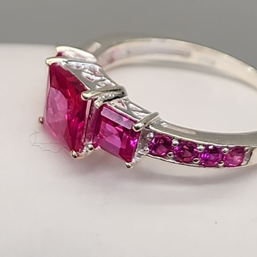 Anillo Rubí Rosa STS 925 Plata de Ley Creado en Laboratorio JTV Talla 7 - Imagen 7 de 11