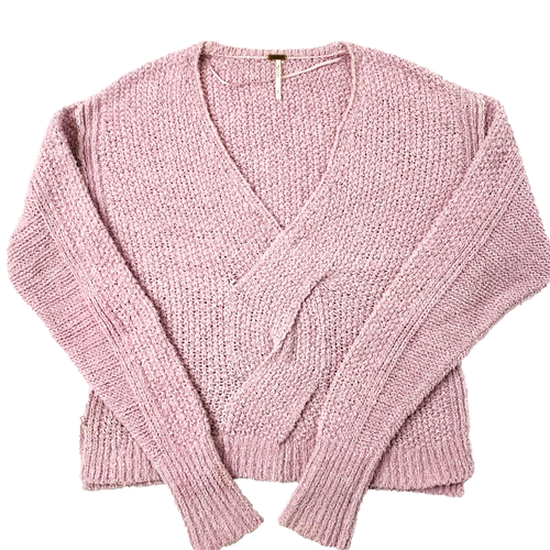 Free People Coco Cropped Chunky Knit Vneck Sweater Womens Small Twist Front Pink - Picture 5 of 11