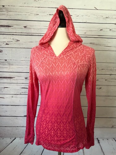 Athleta ST Hoodie Pullover Shirt Ombre Burn Out Semi Sheer Floral Small Tall - Picture 12 of 12