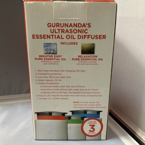 GuruNanda Tower Ultrasonic Essential Oil Diffuser Aromatherapy White w/ 2 Oils - Picture 4 of 7