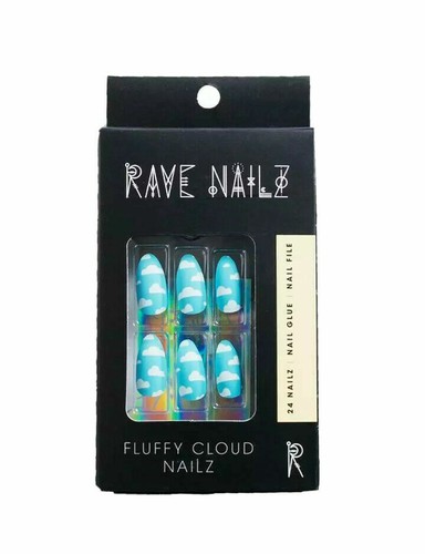 2er Pack Rave Nailz, Fluffy Cloud Nailz, seidig matte Stiletto Nägel, weiß/blau  - Bild 4 von 4