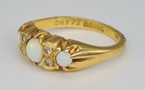 Antique Victorian Diamond & Opal Ring 18ct Gold Ladies Size P 1/2 8 750 4.7g Box