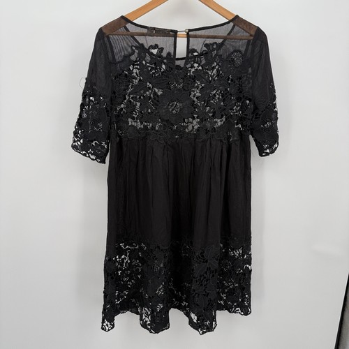 Holding Horses Black Lace Mini Dress Sz S Sheer Whimsigoth Cottage Babydoll - Picture 4 of 8