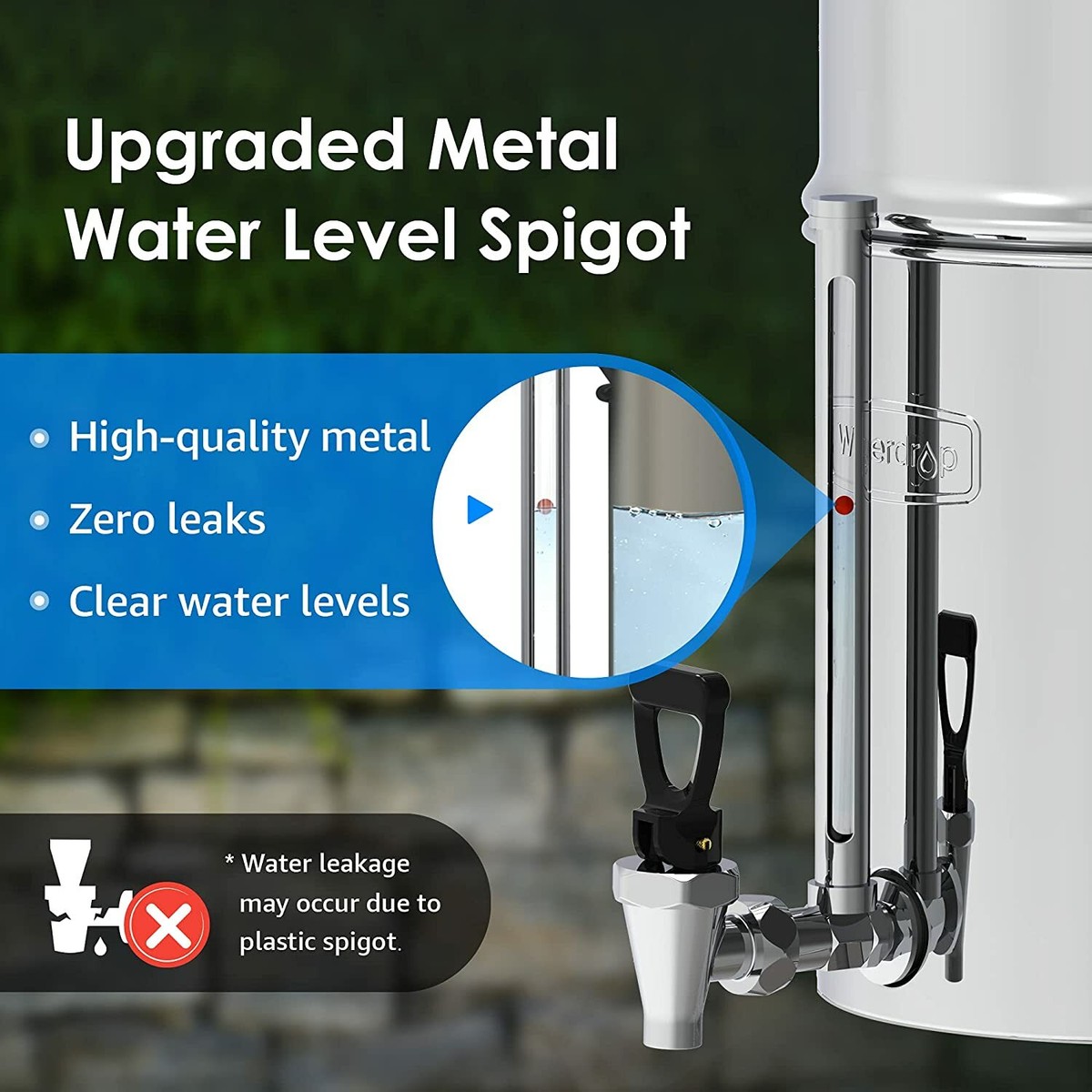 Waterdrop WD-TK-FS 2.25-Gallon Stainless Steel Gravity Water Filter System – No Electricity Needed