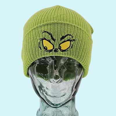 Grinch Hats Beanies Green Black Cuffed Knit Embroidered Christmas Bioworld Gift Bioworld Dr. Seuss The Grinch Who Stole Christmas Hat  main image 2