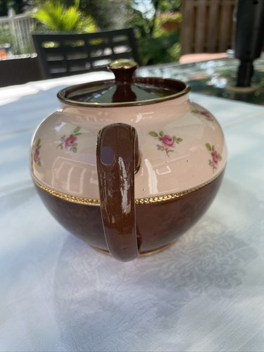Sadler Teapot Roses Brown Pink & Gold Staffordshire England - Picture 4 of 12