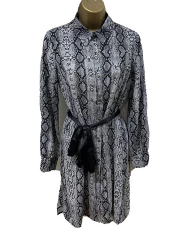 Lipsy Snake Shirt Dress 10 Grey Black Silver Long Sleeve Party Occasion Races - Picture 3 of 14