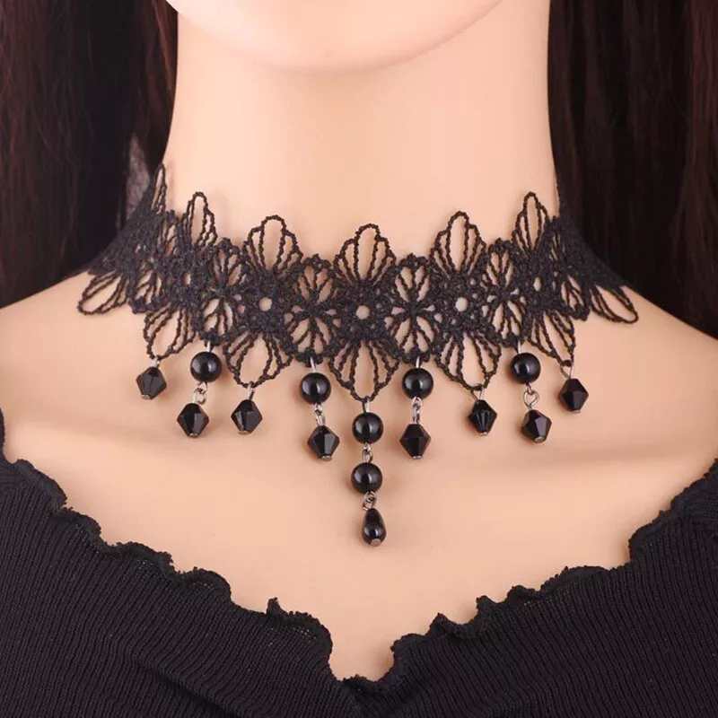 Black Lace Choker Collar Necklace Punk Gothic Chocker Pendant Chain Jewelry  Gift