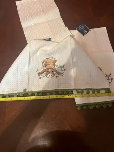 C & F Home Dog-Themed Christmas Kitchen Towels With Green Pom-Pom Trim Set Of 2 - Picture 3 of 7