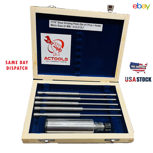 Valve Seat Grinder Stone Holder 11/16  With  5 Pcs Sioux Pilots 4.5mm to 7mm - Picture 1 of 15