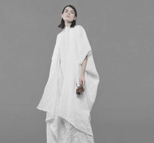 Linen Kimono Style Wrap Dress Bohemian Poncho Cape Lagenlook Parachute Cardigan - Picture 4 of 53