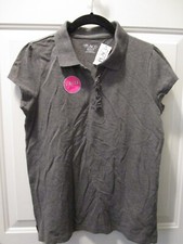 CHILDREN'S PLACE GIRLS UNIFORM DARK GRAY S/S RUFFLE POLO TOP SIZE XXL 16