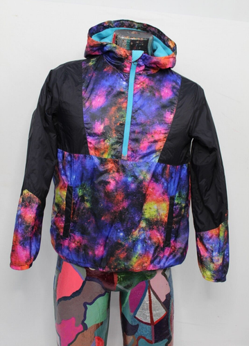 Lands' End Galaxy Print & Black Fleece Lined 1/4 Zip Jacket Hood Girls XL 14-16 - Picture 1 of 8