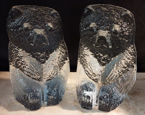 Vintage BLENKO Bears Tinted Blue Sitting Glass Bookends by Don Sheppard Perfect! - Picture 7 of 18