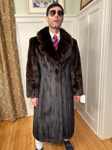 NUEVO 46" Abrigo de piel de visón y sable ruso rancho negro para hombre talla 38R Pequeño - Imagen 5 de 11